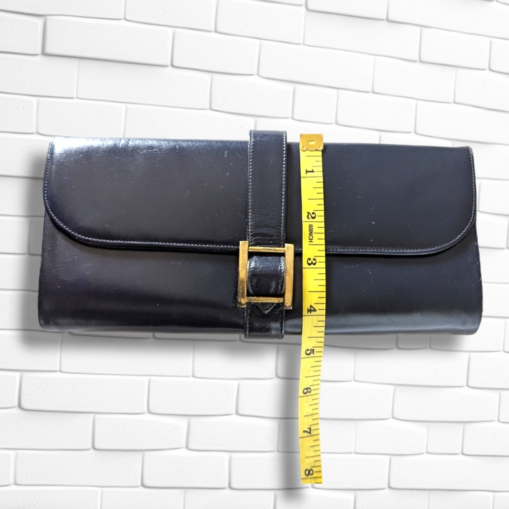 Vintage Navy Blue Leather Rectangular Clutch Even… - image 8